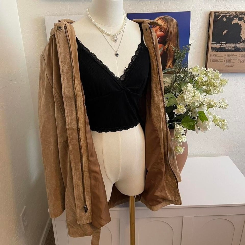 Vintage Tan Genuine Suede Leather Jacket‎ - Size XL